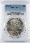Certified 1926-D Peace Dollar PCGS MS61 Silver $1