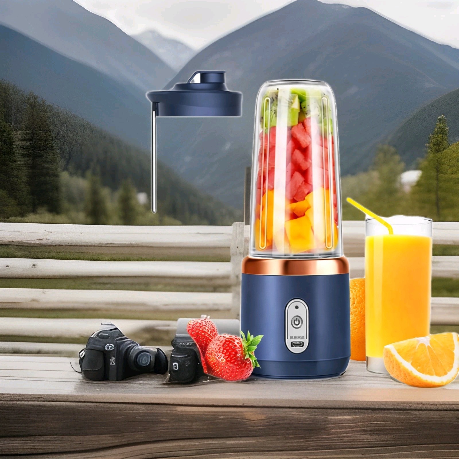 OMA C61 Portable Personal Blender Blue Gold c61 for Smoothie