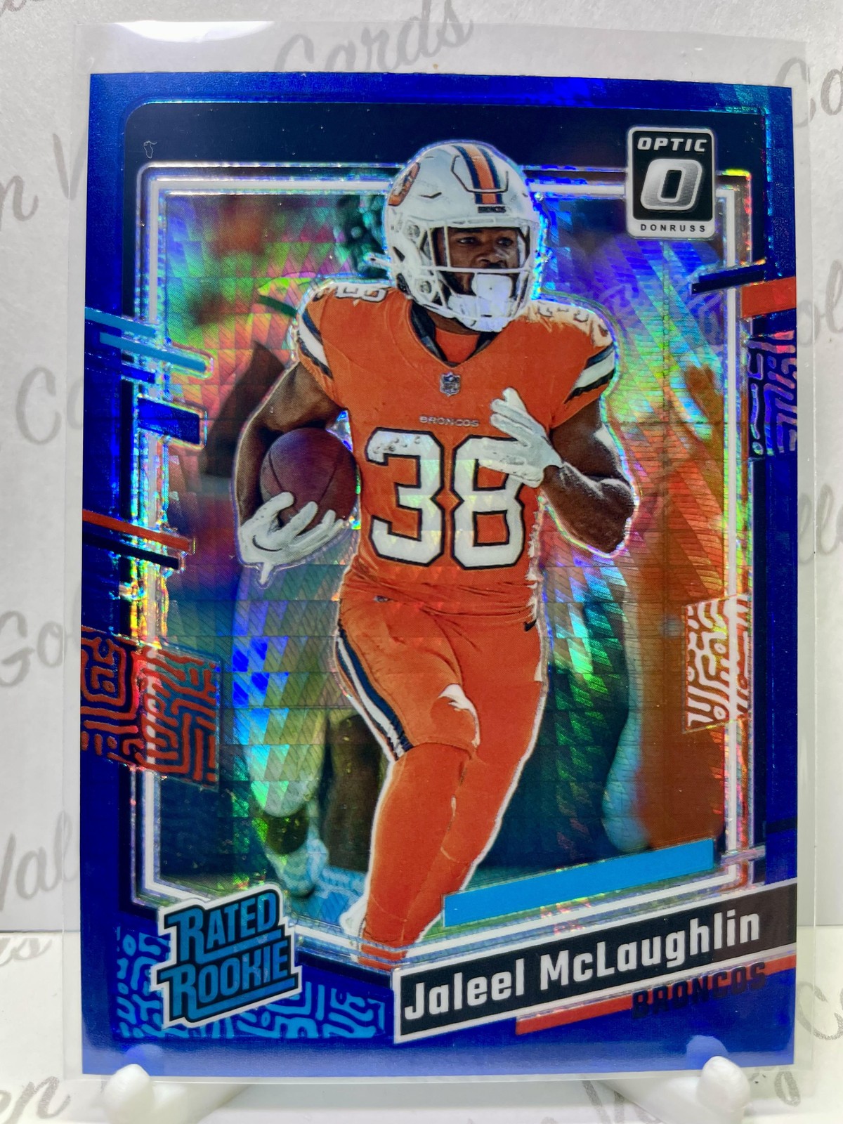 2023 Donruss Optic Blue Hyper #232 Jaleel McLaughlin Rookie RC Denver Broncos