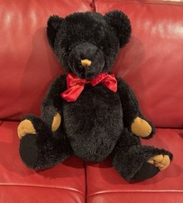 Golden Bear Co Dark Brown Teddy Plush 17" Sitting Stuffed Animal Toy W/ Red Bow