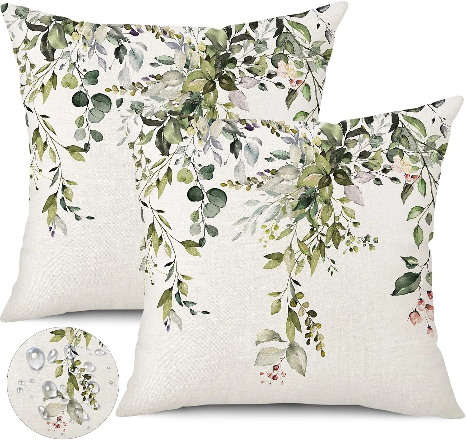 Outdoor Waterproof Throw Pillow Covers 18X18 Inch Set of 2 Spring Sage Green