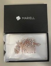 Mariell Rose Gold Floral Bridal Hair Comb Pearl and Crystal Accents