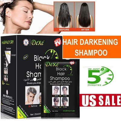 DEXE Black Hair Shampoo Instant 5-Min Hair Color Dye (10 Satchets-10 Packs )