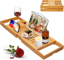 Bathtub Tray Caddy Expandable Bamboo Bath Tray for Tub