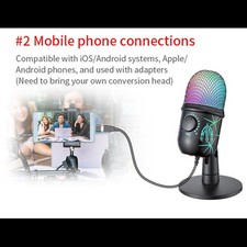 USB Computer Microphone Condenser PC Mic for Gaming Podcast Streaming RGB PS5