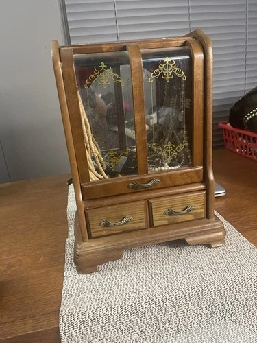 Vintage jewelry box loaded with costume jewelry, about 20 pieces