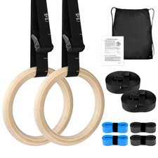 Wooden 1.25  Gymnastics Rings Olympic Rings with Adjustable Straps for Pull U...