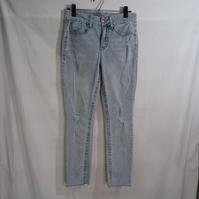 Women's Seven 7 Light Blue Tummyless High Rise Skinny Rip Distressed Jean Size 4