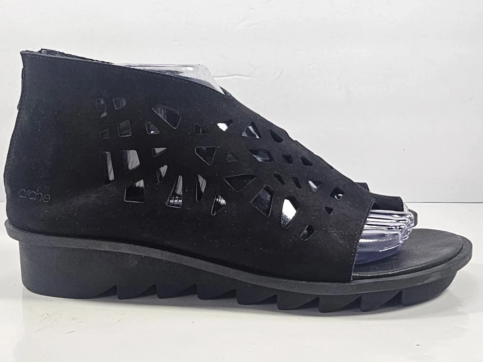 Arche Open Toe Loop Laser Cut Suede Sandals Nubuck Black Women's Size US 9 EU 40 - Image 3 of 4