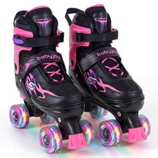 Kids Roller Skates for Teens, 4 Sizes Adjustable Quad Skates w/ Light-up Wheels