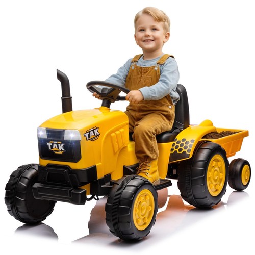12V Kids Ride on Tractor with Trailer Battery Powered Motorized Electric Car ...