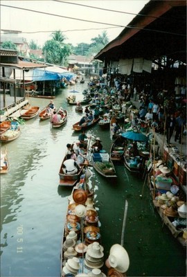 Vintage Found Photo Local river Maket with small Canoes