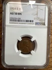 Beautiful High Grade 1924-S Lincoln Cent.  NGC GRADED AU 50 BN