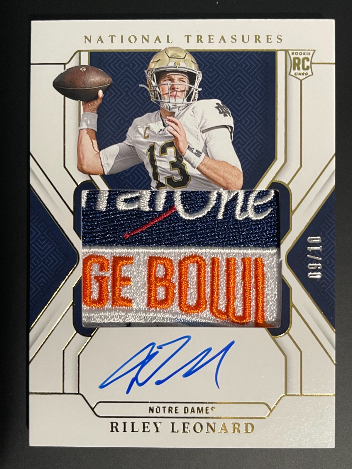 Riley Leonard 2025 National Treasures Collegiate Rookie Patch Auto RPAGold 9/10