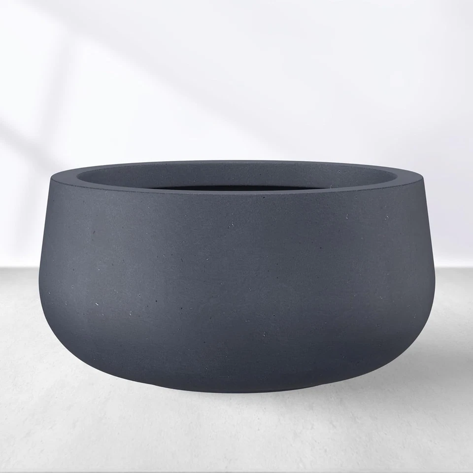 Large Round Cement Plant Pot, Indoor Outdoor Garden Decor - Image 3 of 4