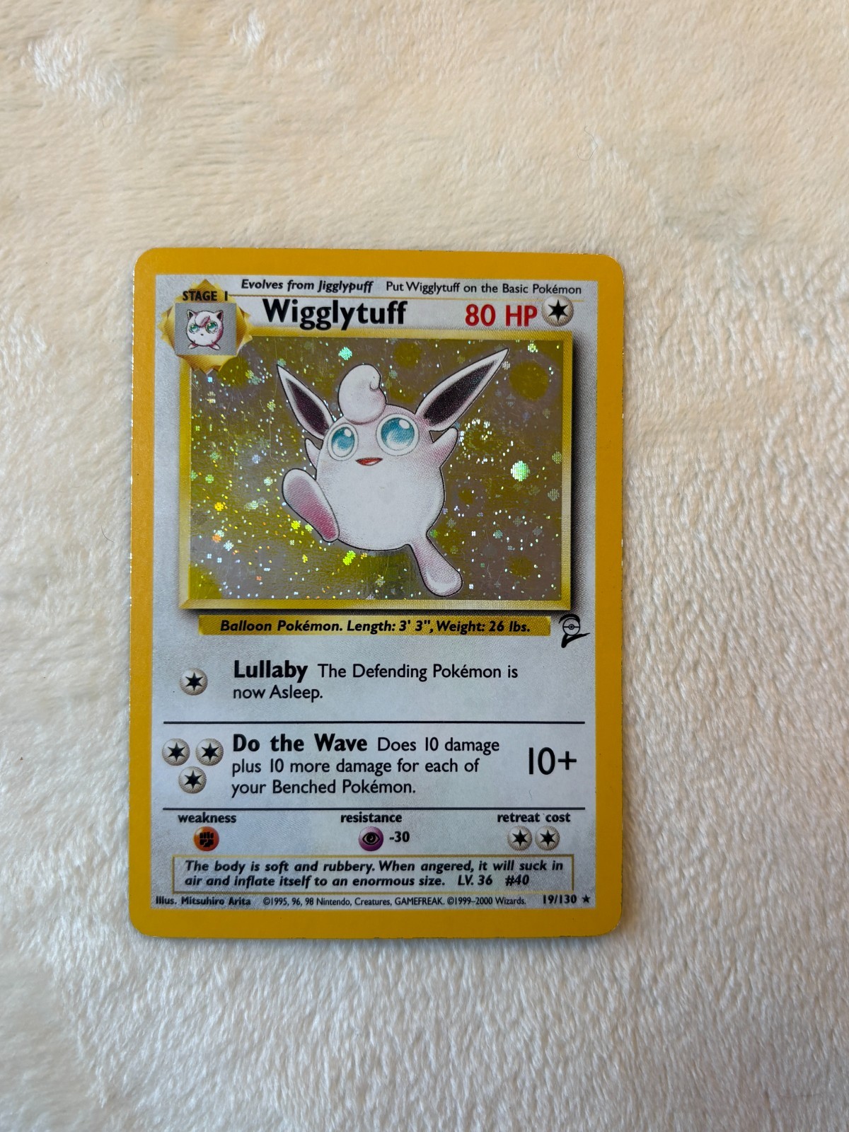 Pokémon Card Wigglytuff Base Set 2 19/130 Holo Pokemon Vintage WOTC NM SWIRL