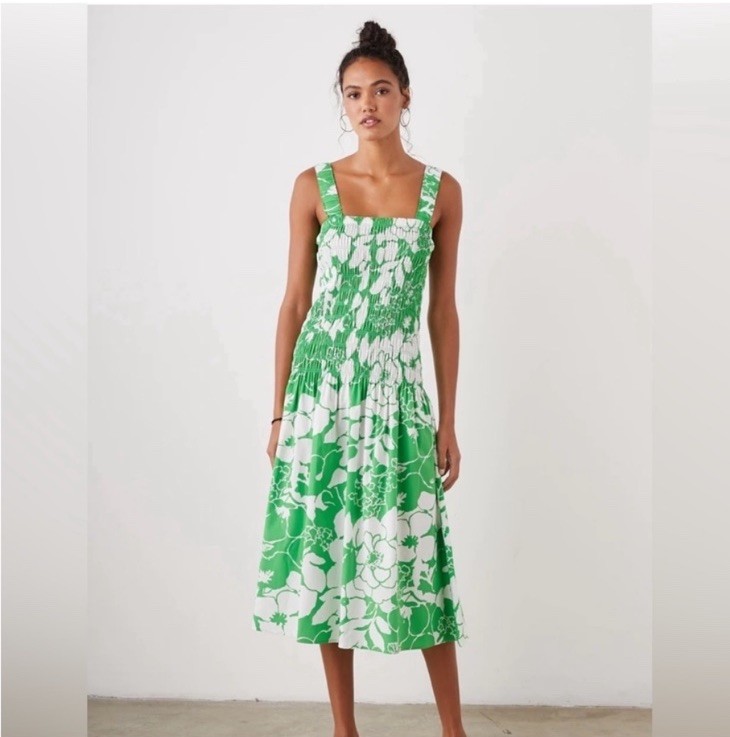 Rails Women’s Seville Midi Poplin Smocked Tank Dress Size Small Green Lotus EUC