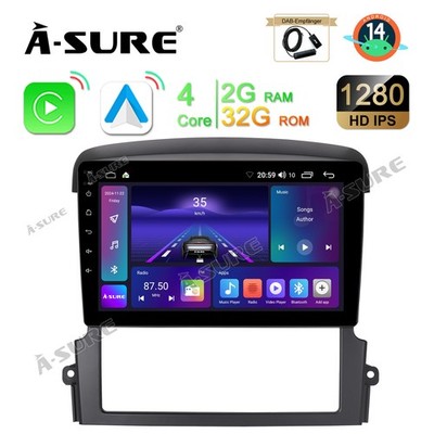 DAB+ CarPlay 2+32G Android 14 Autoradio GPS Navi Für KIA Sorento I	JC 2007-2008