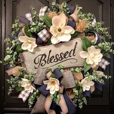 Spring Summer Wreath for Front Door,Farmhouse White Floral Porch Decoration,F...