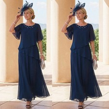 Mother of The Bride Dresses Navy Blue Round Neck Rhinestone Wedding Evening Gown