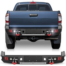 For 2005-2015 Toyota Tacoma Black Steel Rear Bumper Wled Lights Winch Plate