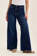 Judy Blue High Waist Adjustable Waistband Tabs Raw Hem Retro Wide Leg Denim Jean