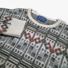 Vintage Pendleton Aztec Sweater Womens Large Southwestern Beige Wool Made In USA