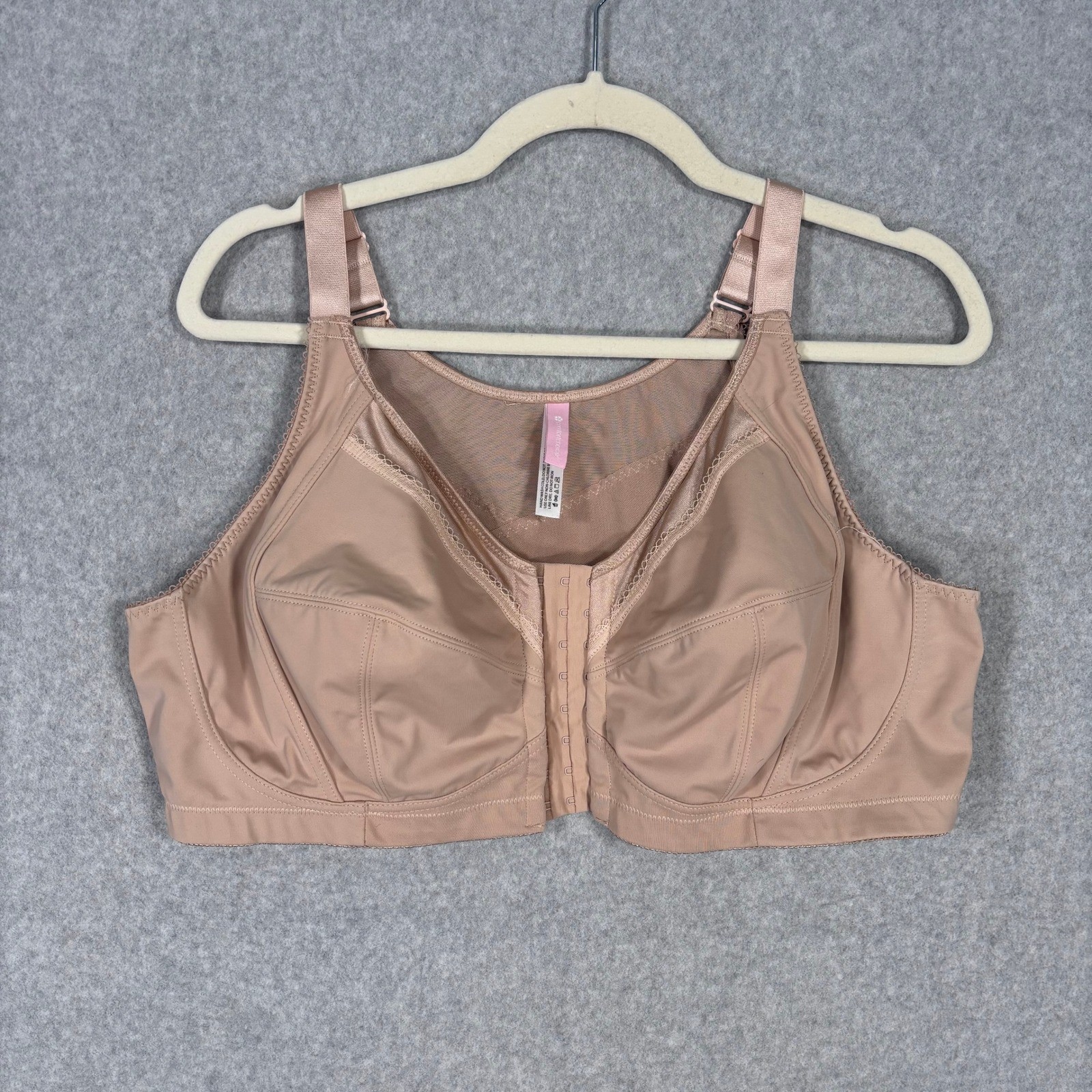Comfort Choice Posture Bra 44D Front Closure Wireless Full Coverage Support Nude
