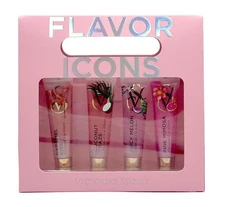 Victoria's Secret Flavor Lip Gloss Set Caramel Kiss Coconut Craze Melon Pink 4pc
