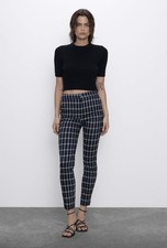Zara Plaid Skinny Dress Pants Slim Fit High R...