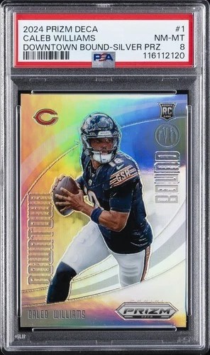 2024 PANINI PRIZM DECA DOWNTOWN BOUND SILVER PRIZM #1 CALEB WILLIAMS RC PSA 8