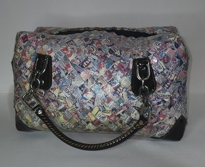 Nahui Ollin Comic Strip Recycled Candy Wrapper Purse Handmade Woven Tote Bag OOK