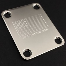 GUITAR NECK PLATE - Engraved Etched - AMERICAN FLAG MADE IN USA - CHROME