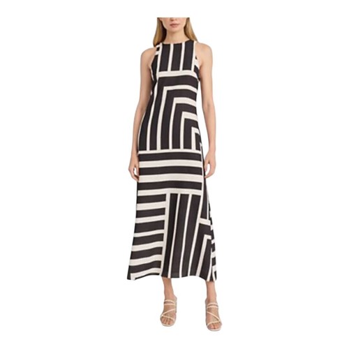 NWT Donna Morgan Black White Stripe Geometric Maxi Dress Size 4 - Picture 6 of 11