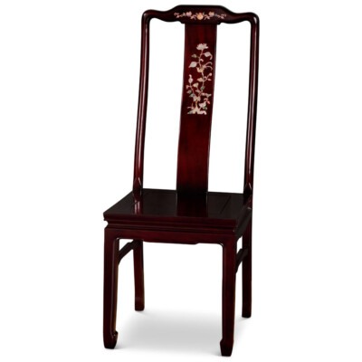 US Seller - Dark Cherry Rosewood Mother of Pearl Inlay Oriental Side Chair