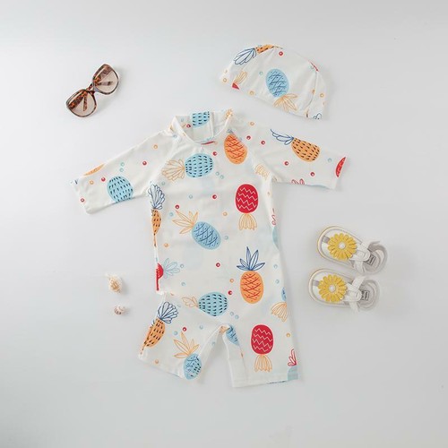 Kid Boys Chic Animals Printed One-Piece Rash Guard with Sun Hat 2pcs Swimsuit Po - Picture 3 of 5