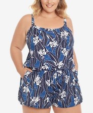 Swim Solutions 281809 Plus Size Tummy-Control Romper Women's Swimsuit, Size 18W