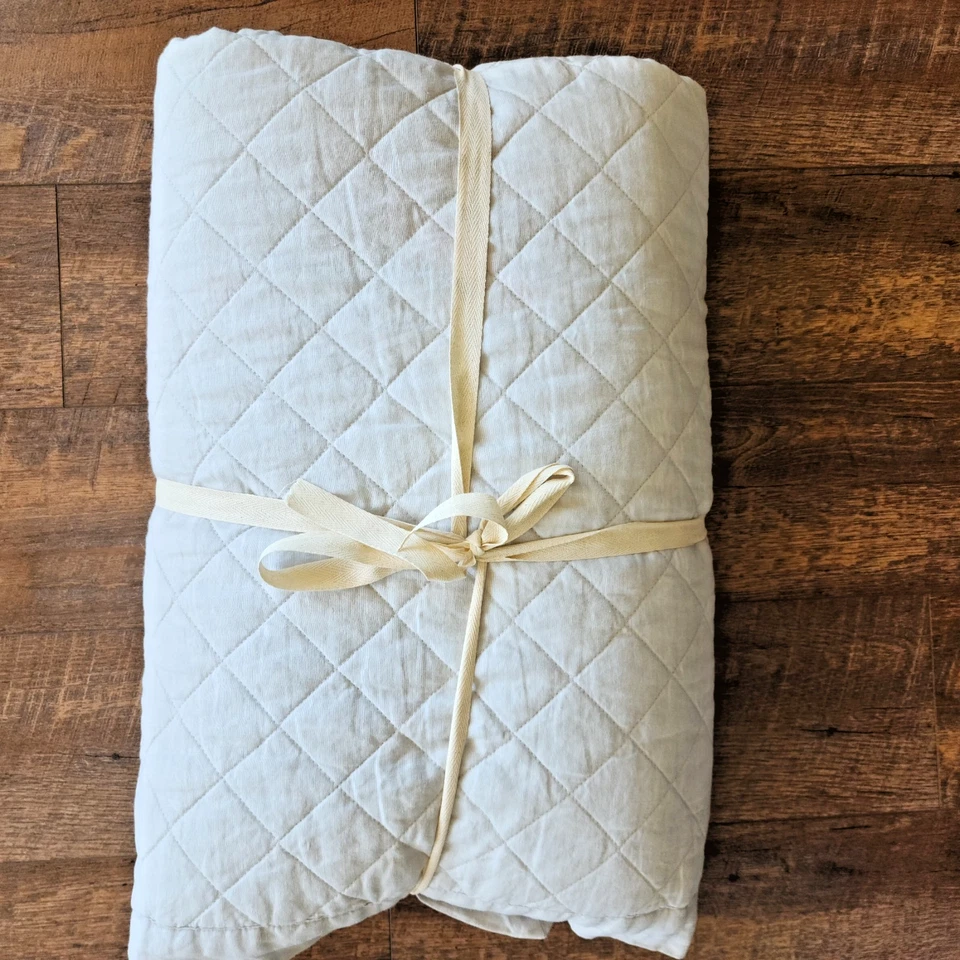 Edredón Pottery Barn Belga Lino Diamante Reina Completo Nuevo Gris Suave NUEVO Foto 4 de 4