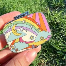 1pc Vibrant Retro Trippy Hippie Boho Pattern Pill Box - 2 Compartment Medicine