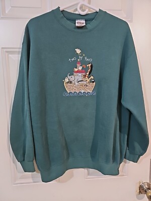 VTG B Wear Sweatshirt Noahs Ark Animals Crew Neck USA Womens Large