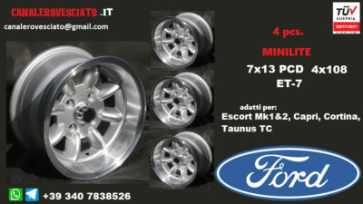 Cerchi Minilite 7j 13 pollici Ford Escort Capri Cortina Taunus TC 
