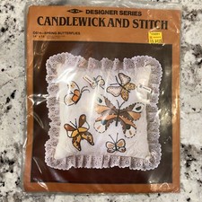 Vintage Candlewick  Stitch Pillow Kit 14X14 1983 Old Stock Spring Butterflies