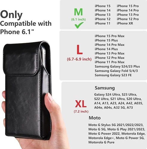 Leather Pouch Belt Clip Phone Holster Case For iPhone 16 15 14 13 12 11 Pro - Picture 2 of 9