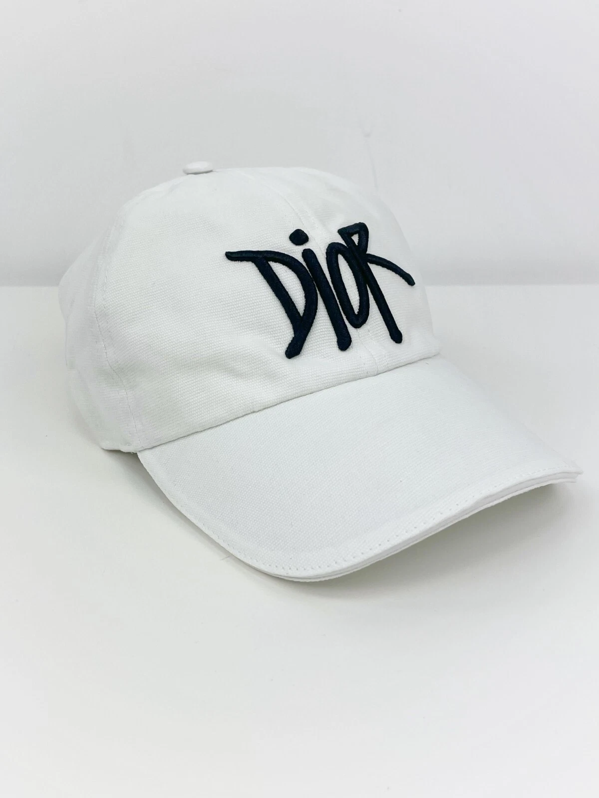 Authentique casquette de baseball blanche Dior x Shawn Stussy logo brodé en coton taille S