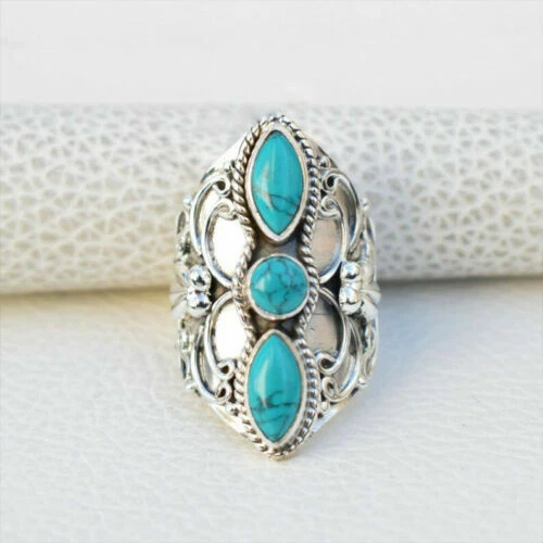 Natural Blue Turquoise Ring 925 Sterling Silver Ring Handmade Ring