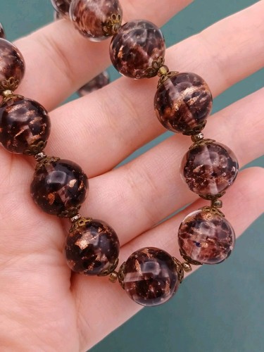 Vintage Copper/Brown Sommerso Murano Foil Art Glass Beaded Necklace - Picture 10 of 17