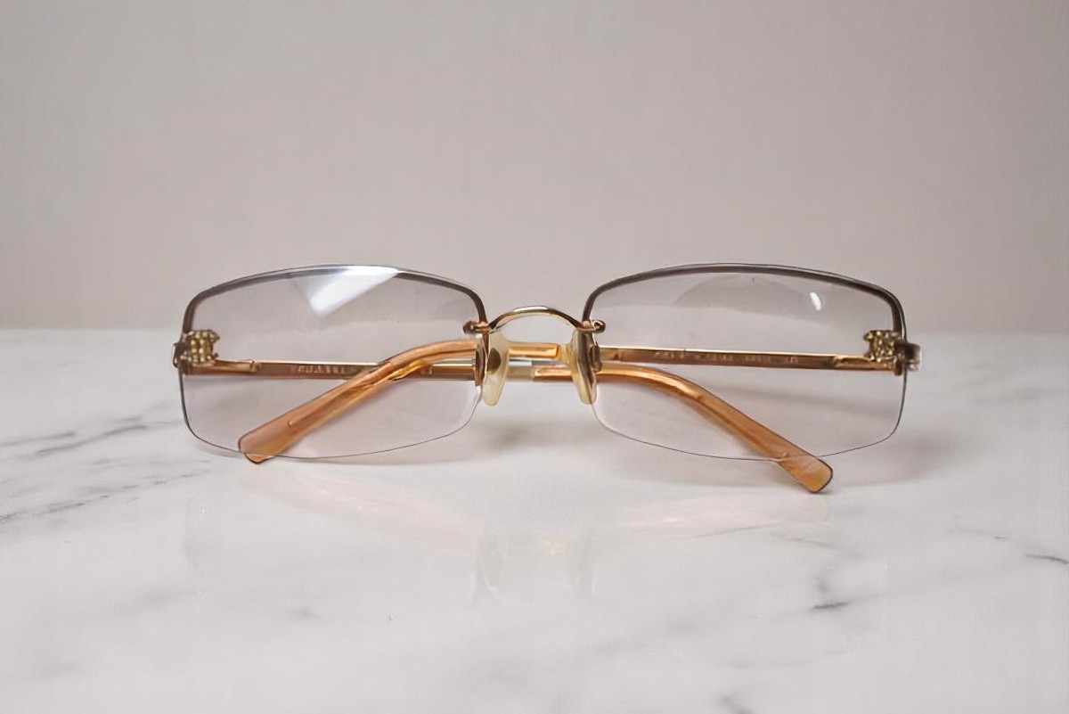 小物 Chanel Rimless Sunglasses Coco Logo 4093 CHANEL 4093-B Sunglasses Rimless Coco Mark Rhinestone Gold