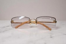 CHANEL 4093-B Rimless Sunglasses Gold Brown Rhinestone Coco Logo