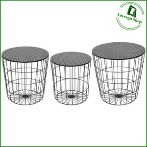 Lot Table Basse D'Appoints Bois Métal Noir Design Moderne Industriel Déco Loft
