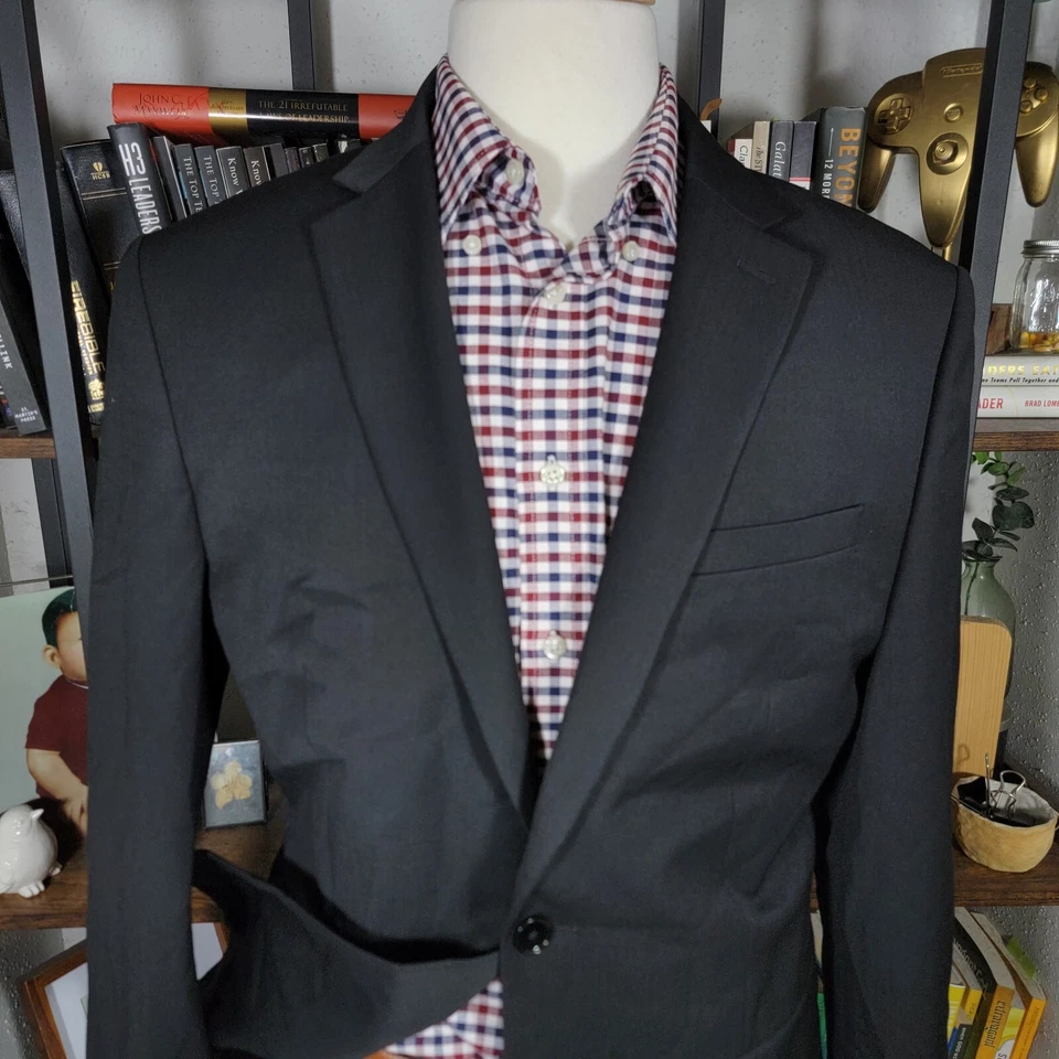 Abrigo deportivo Express para hombre dos botones liso negro mezcla de lana elástico + delgado talla 42S Foto 2 de 4